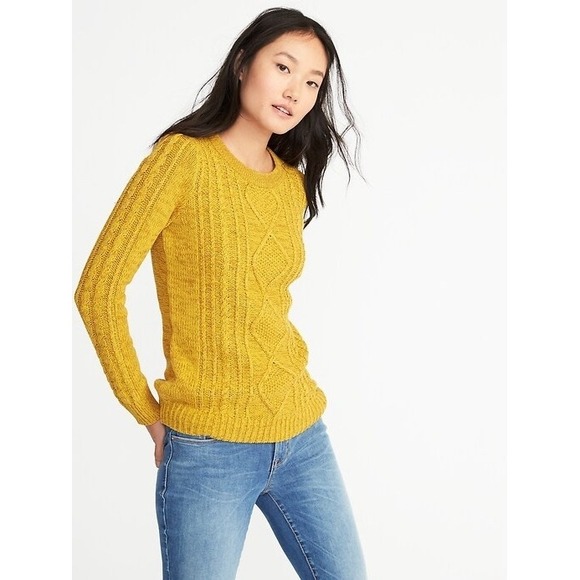 Old Navy Womens Classic Cable Knit Sweater Golden Opportunity Yellow Size Medium - Picture 1 of 9